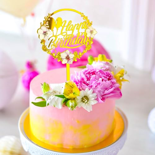 8-Piece Acrylic Flower Happy Birthday Cake Toppers Set