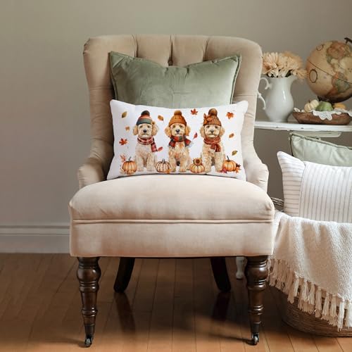 NUTEEN Fall Poodle Throw Pillow Cover 12x20 Inch Autumn Dog Decor