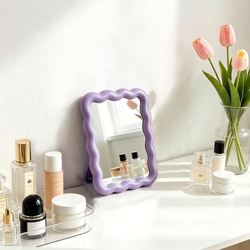 Wave-Inspired Portable Makeup Mirror - 6.7x5.3 Inch, Purple