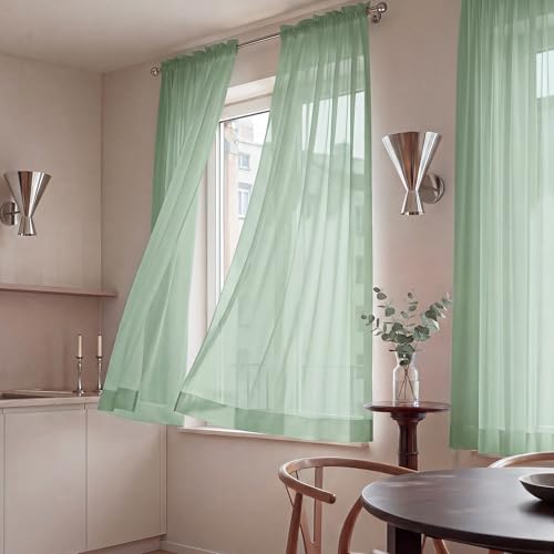 NICETOWN Sage Green Sheer Curtains - 63 Inch Rod Pocket Drapes