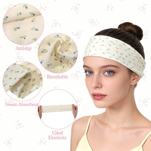 Tyqour Women's Cotton Floral Headbands 6-Piece Non-Slip Stretchy Set