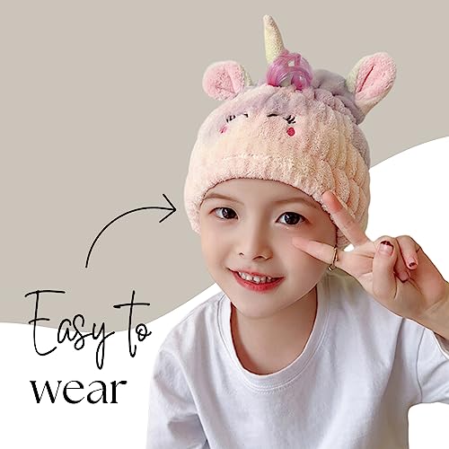 LCBD Unicorn Microfiber Hair Towel Wrap for Kids - Quick Drying Hair Cap