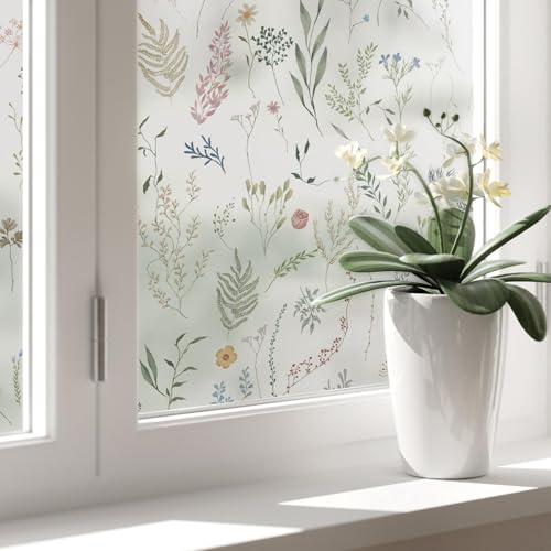 Dimoon 17.3 x 78.7 Inch Floral Privacy Window Film Frosted Glass Sticker for Home & Bathroom