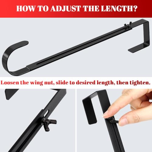 Adjustable Metal Wreath Hanger for Front Door, 12-20" Black Over-the-Door Hook