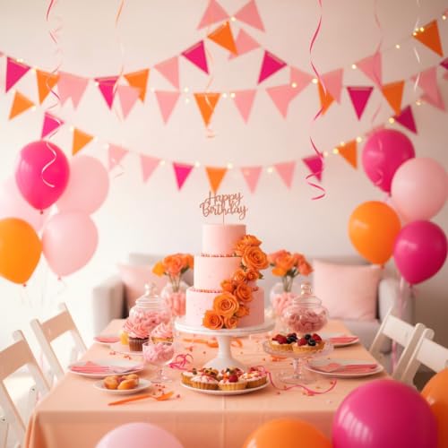 Hot Pink and Orange Pennant Banner - 36 pcs Triangle Flags for Parties