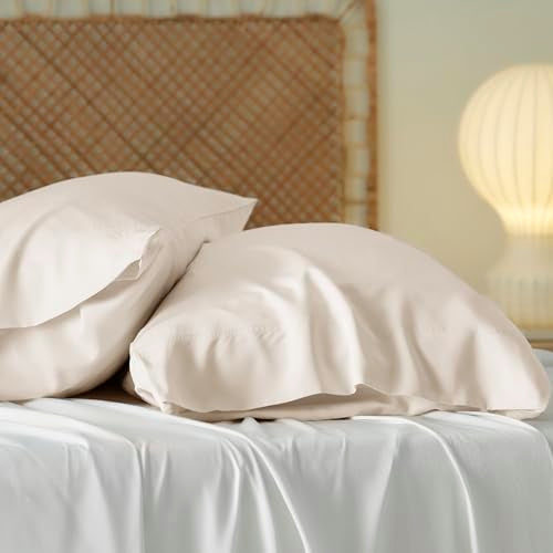 Bedsure Queen Pillow Cases, 100% Rayon Bamboo Set of 2 - Ivory