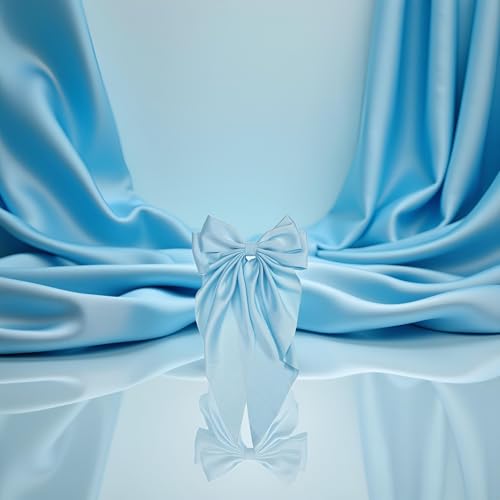 Jumbo Satin Bow Hair Barrette with Long Tails Light Blue