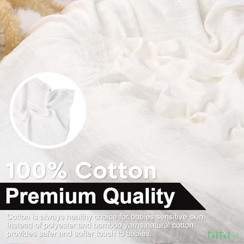 TATA AMG Pure White Organic Muslin Cotton Baby Swaddle Blanket - 47x47 Soft & Breathable Receiving Blanket