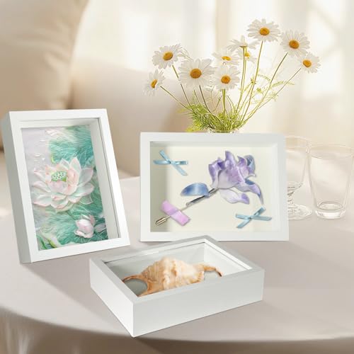 5x7 White Shadow Box Frame with Real Glass Display Case for Memorabilia