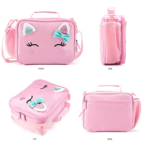 AO ALI VICTORY Insulated Lunch Bag for Girls - Cat Pattern B-PINK