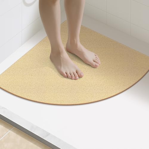 Yolife Triangle Shower Mat 23.6" x 23.6" - Beige Loofah Non-Slip Bath Mat