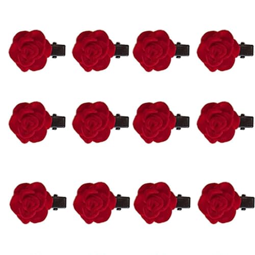 ASVNRES Red Rose Hair Clips 10-Pack Mini Flower Hair Barrettes and Pins