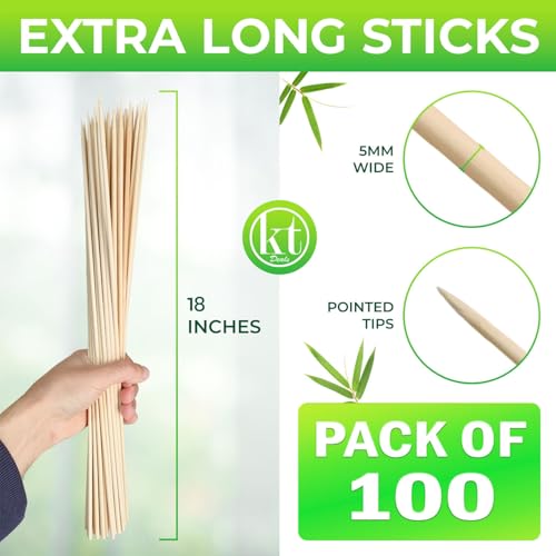 18-Inch Bamboo Skewers - 100pcs Natural Wooden BBQ & Kabob Sticks