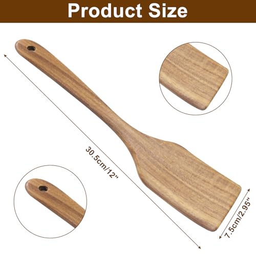 Jiozermi Teak Wooden Spatula - 12-Inch Long Handle for Nonstick Pans