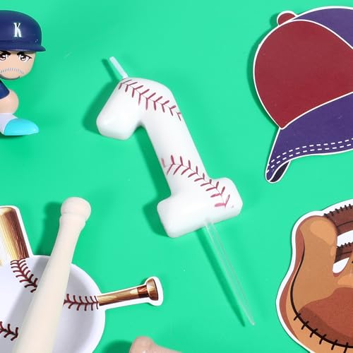 White Number 1 Baseball Candle for Birthday Party Decorations