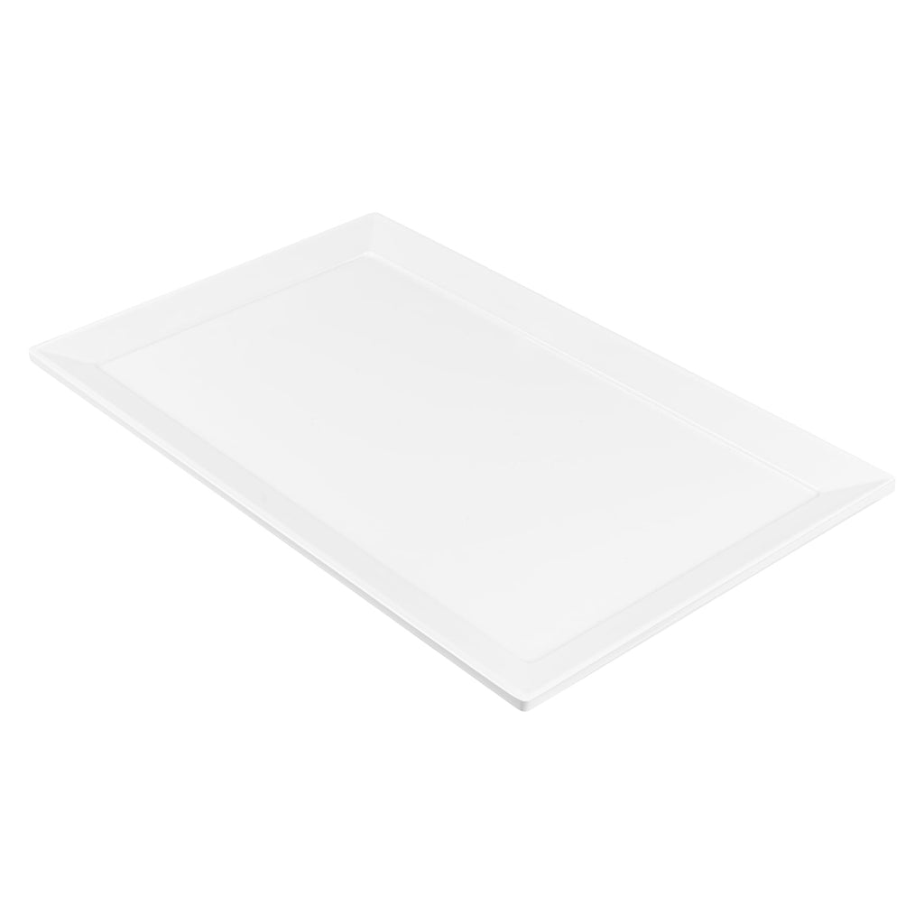 Restaurantware Voga 20.9 x 12.6 Inch Serving Tray 1 Rectangle Outdoor Tray - Raised Edges Dishwasher-Safe White Melamine Platter Tray For Meals Appetizers And Snacks Shatterproof