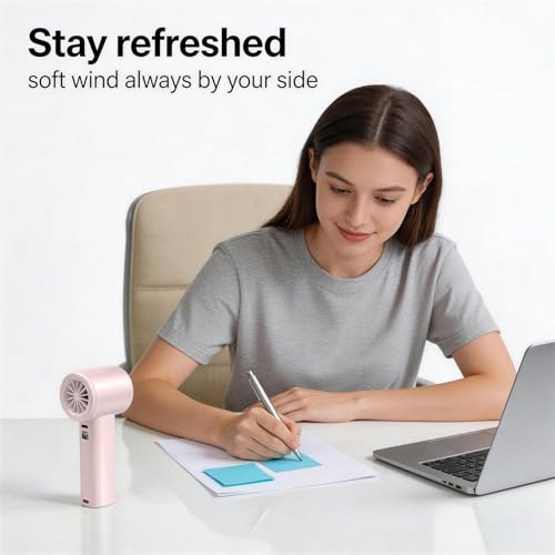 Berrtinfn Portable Handheld Turbo Fan - 5-Speed Rechargeable Pink Fan
