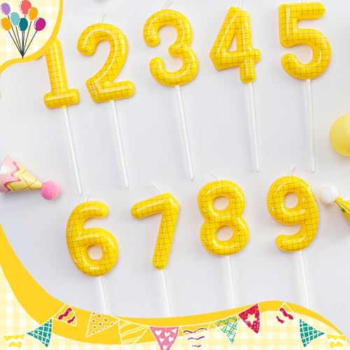 Number 1 Yellow Grid Toy Inspire Birthday Candle Cartoon Cake Topper