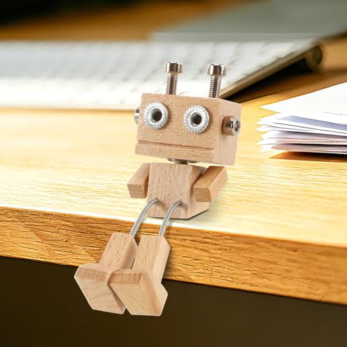 Wooden Robot Car Dashboard Decor - Fun Shaking Feet Doll