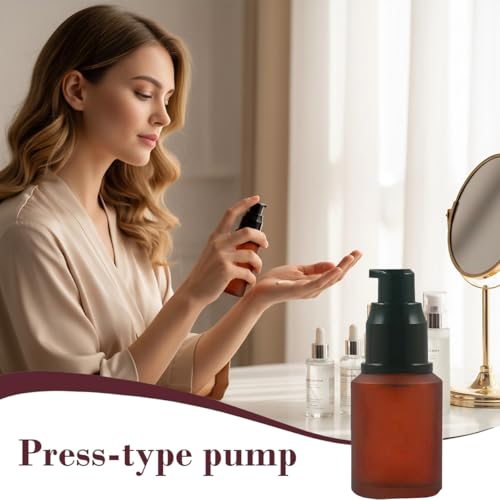 Ericotry 30ml Rose Red Frosted Glass Pump Bottle for Cosmetics and Travel