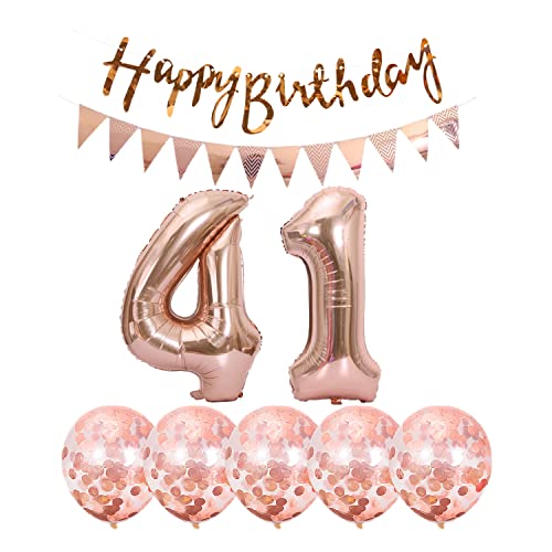 41st Birthday Decoration Kit - Rose Gold Balloons & Banner Set