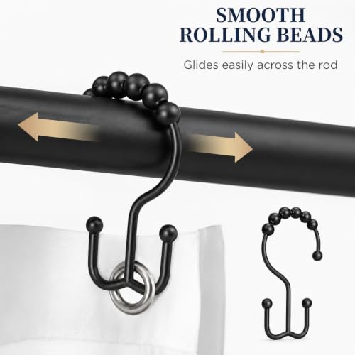 Black Beaded Shower Curtain Hooks - Set of 12 Decorative Rings