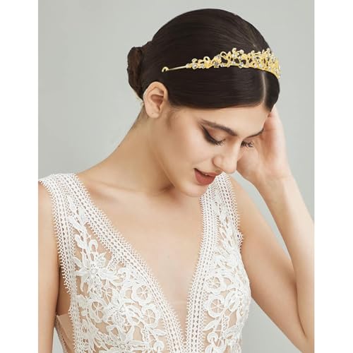 Vovii Gold Rhinestone Bridal Crown and Wedding Tiara for Women