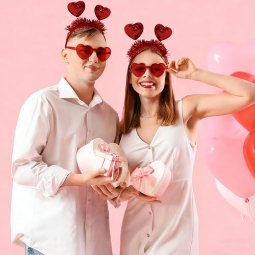 Valentines Day Heart Headband and Heart Sunglasses Set Red Accessories