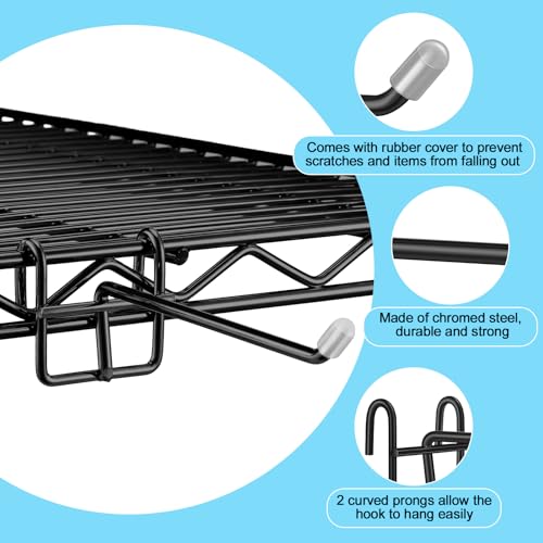 MorningRo Heavy Duty Metal Wire Shelf Hooks - 4 Pack, Black