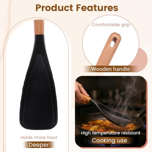 Heat Resistant Silicone Cooking Spoon with Wooden Handle