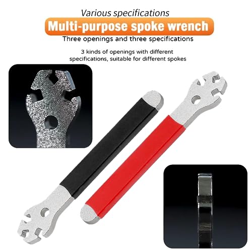 2 PCS Bicycle Spokes Wrench Durable Bike Spoke Wrench Spoke Tool Bicycle Wrench Tool Cycling Spanner for Biking Cycling Mountain Bike(Black+Red)