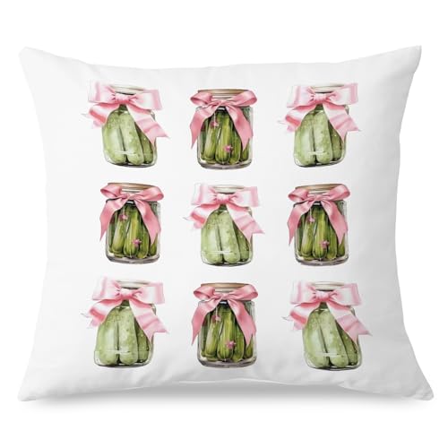 SPBL&L Preppy-cucumber Pink Bow Pickle Pillow Cover 18x18, Pickle Party Decor