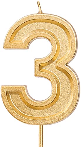 Luter Gold Glitter Number Birthday Candle 2.76 Inch Cake Topper Decoration