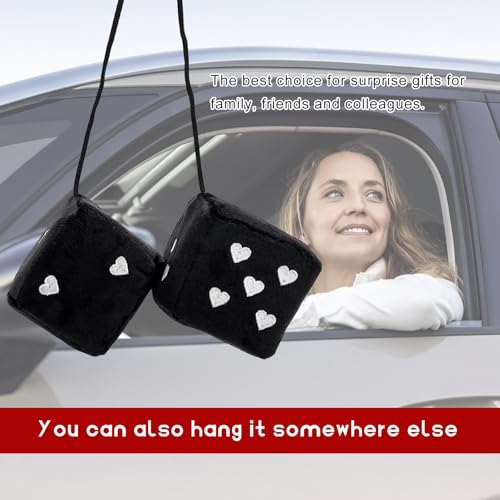 Fuzzy Plush Dice Car Mirror Ornament - 3 Inch Heart Pattern