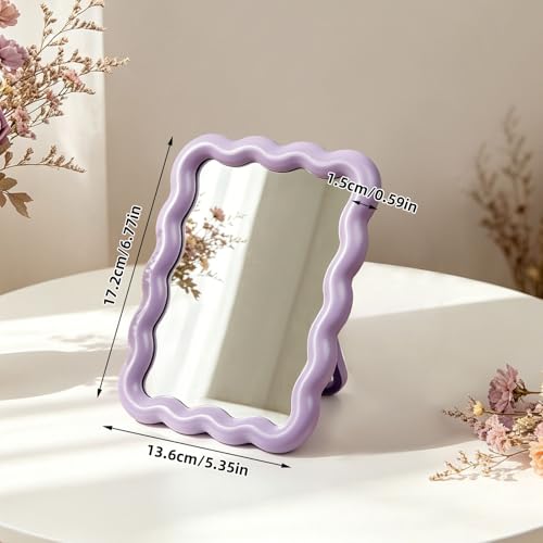 Wave-Inspired Portable Makeup Mirror - 6.7x5.3 Inch, Purple
