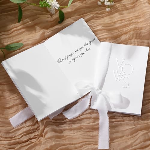 Honoson White Embossed Wedding Vow Book with Elegant Lettering - Keepsake