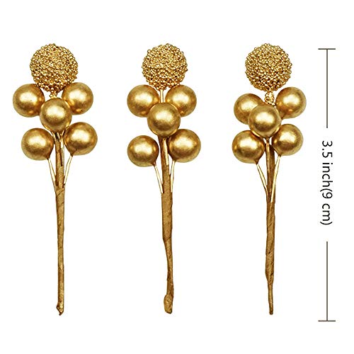 Artificial Gold Holly Berry Stems for Christmas Wreaths and Decorations - 20 Pack