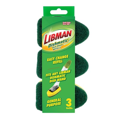 Libman Dish Wand Refill Pads - 3 Pack Non-Scratch Sponges for Dishwashing