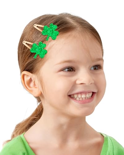 Glitter Shamrock Hair Clips Green Clover Hairpins 6 Pcs St. Patrick's Day