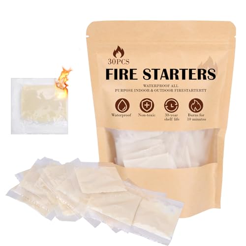 Waterproof Fire Starters for Campfires & Indoor Fireplaces 30 Pack