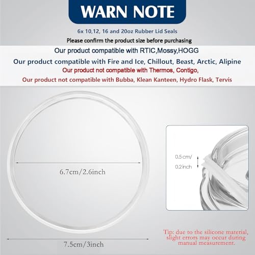 Patelai 6 Pcs White Replacement Rubber Lid Seals for Tumblers