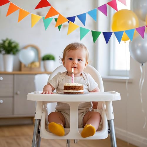 48-Piece Rainbow Pennant Banner Kit with Ribbons - Vibrant Party Decor