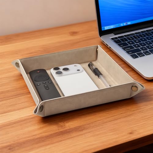 WAYIFON PU Leather Valet Tray - Foldable Desktop Catchall in Apricot
