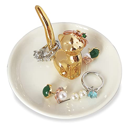 Bealuffe Ceramic Cat Ring Holder Dish for Jewelry Storage