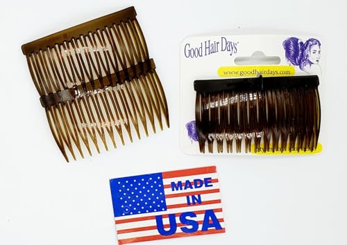 Good Hair Days Anti-Slip Side Combs 2-Pack, 2.87 Inch Curved Tortoise Hair Combs for Secure Everyday Hold