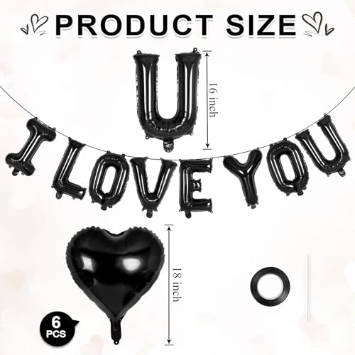 16 Inch I Love You Letter Balloons & Black Heart Balloons Set