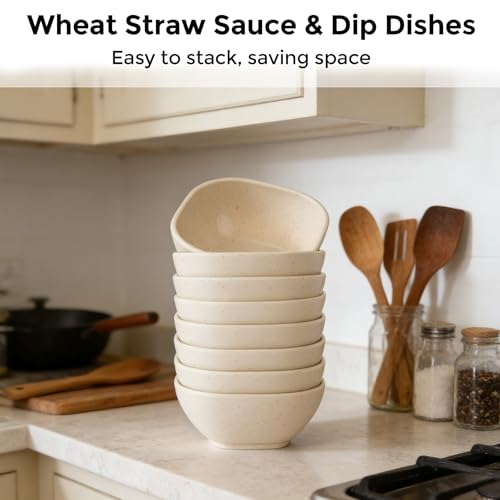 Eco-Friendly Mini Dipping Bowls - 9 Pack Wheat Straw, 4.5 oz