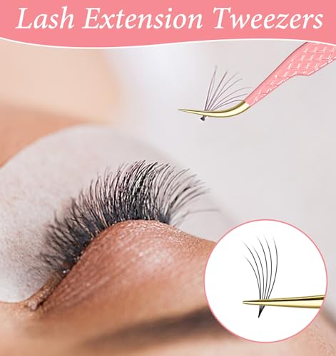 Lash Extension Tweezers Set - 2PCS Stainless Steel Precision Curved Eyelash Tweezers for Salon & Home