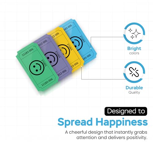 Smile Raffle Tickets - Multicolor Pack of 1000 - Blue, Yellow, Purple, Green