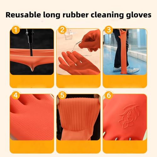 21.7 Inch Reusable Red Latex Cleaning Gloves - Heavy-Duty, Anti-Slip